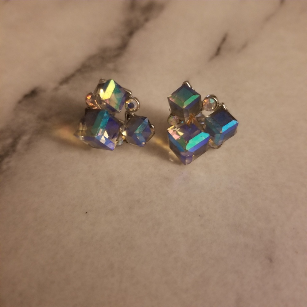 Iridescent Rainbow Rhinestone Earrings